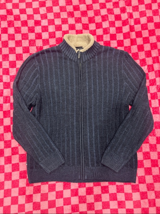 Geoffrey Beene Other - Geoffrey Beene Men's Navy Ribbed Full-Zip Sweater with Cream Sherpa Collar